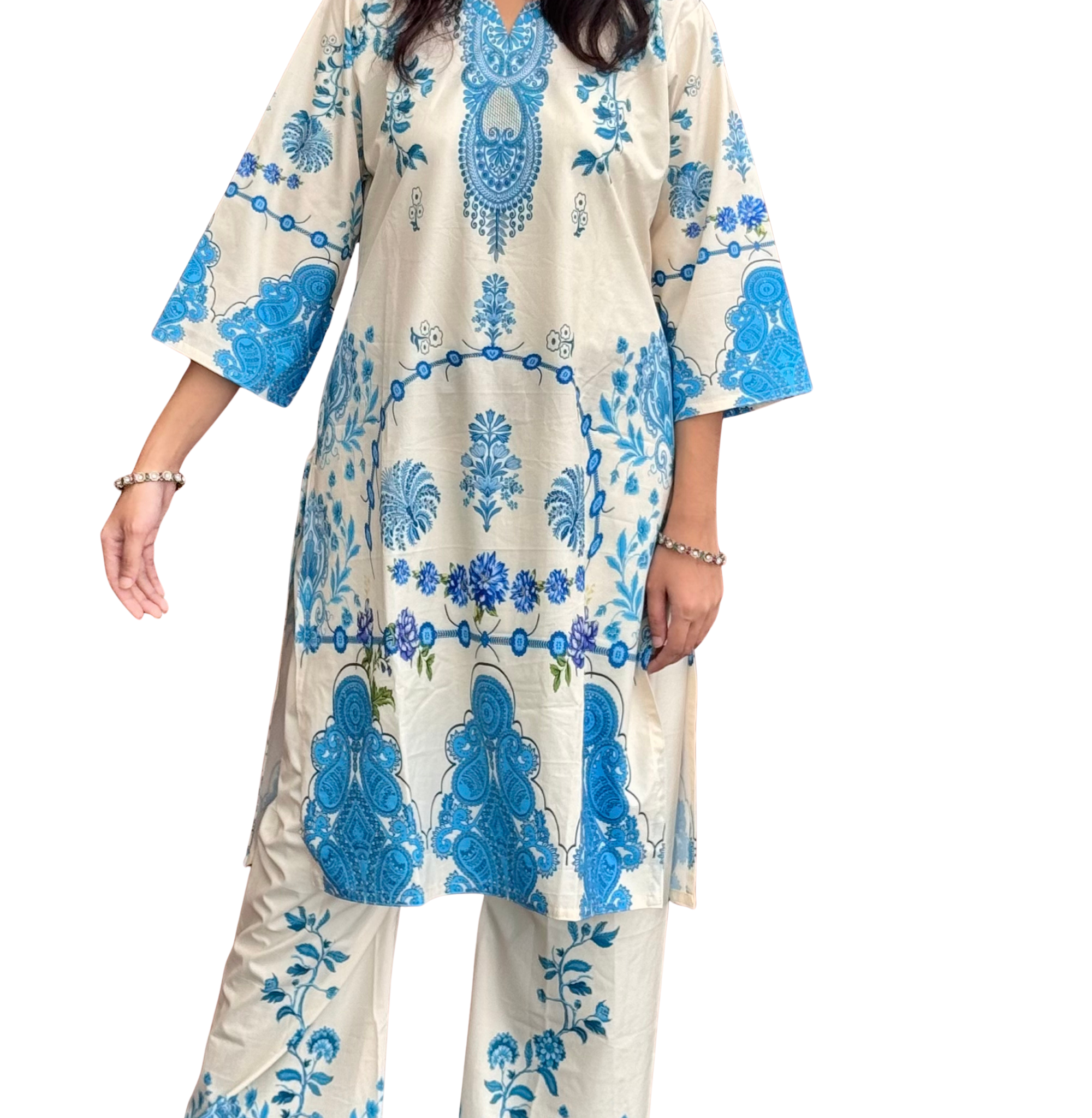 2 Piece White Sky Blue Women’s Silk Premium Set - Image 3
