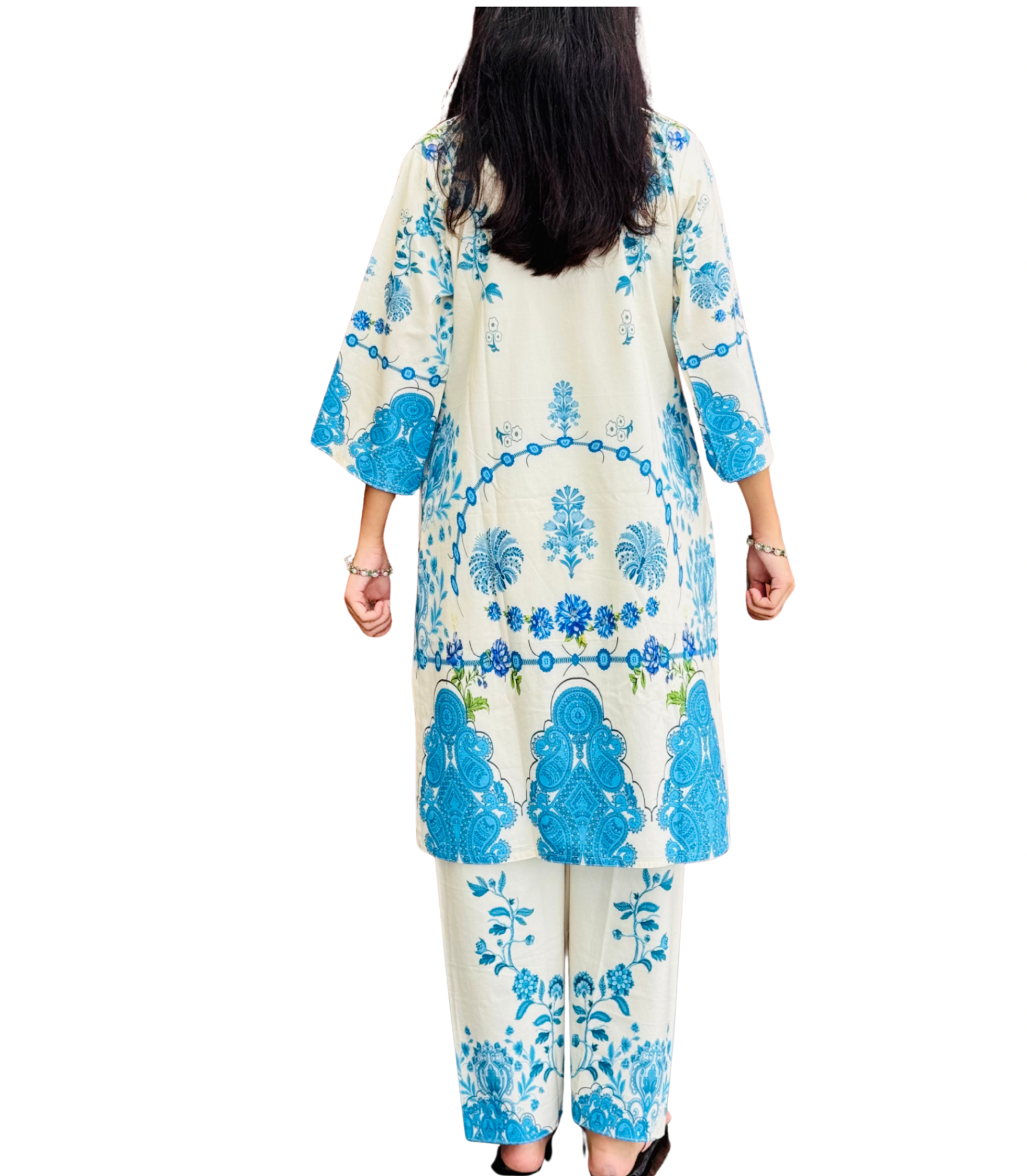 2 Piece White Sky Blue Women’s Silk Premium Set - Image 2