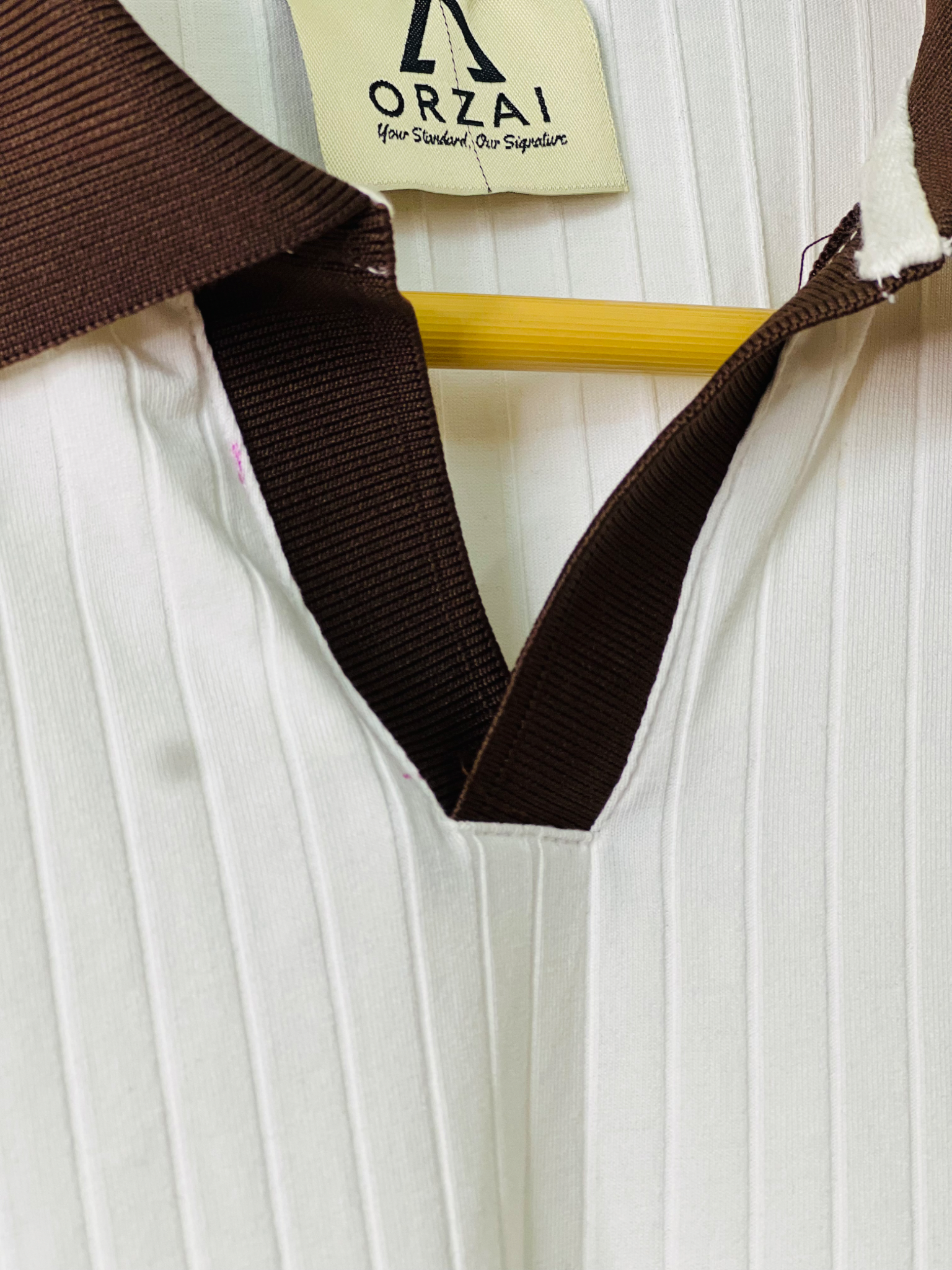 White with Brown Contrast - Old Money Premium Polo T-Shirt - Image 2