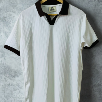 White with Brown Contrast - Old Money Premium Polo T-Shirt