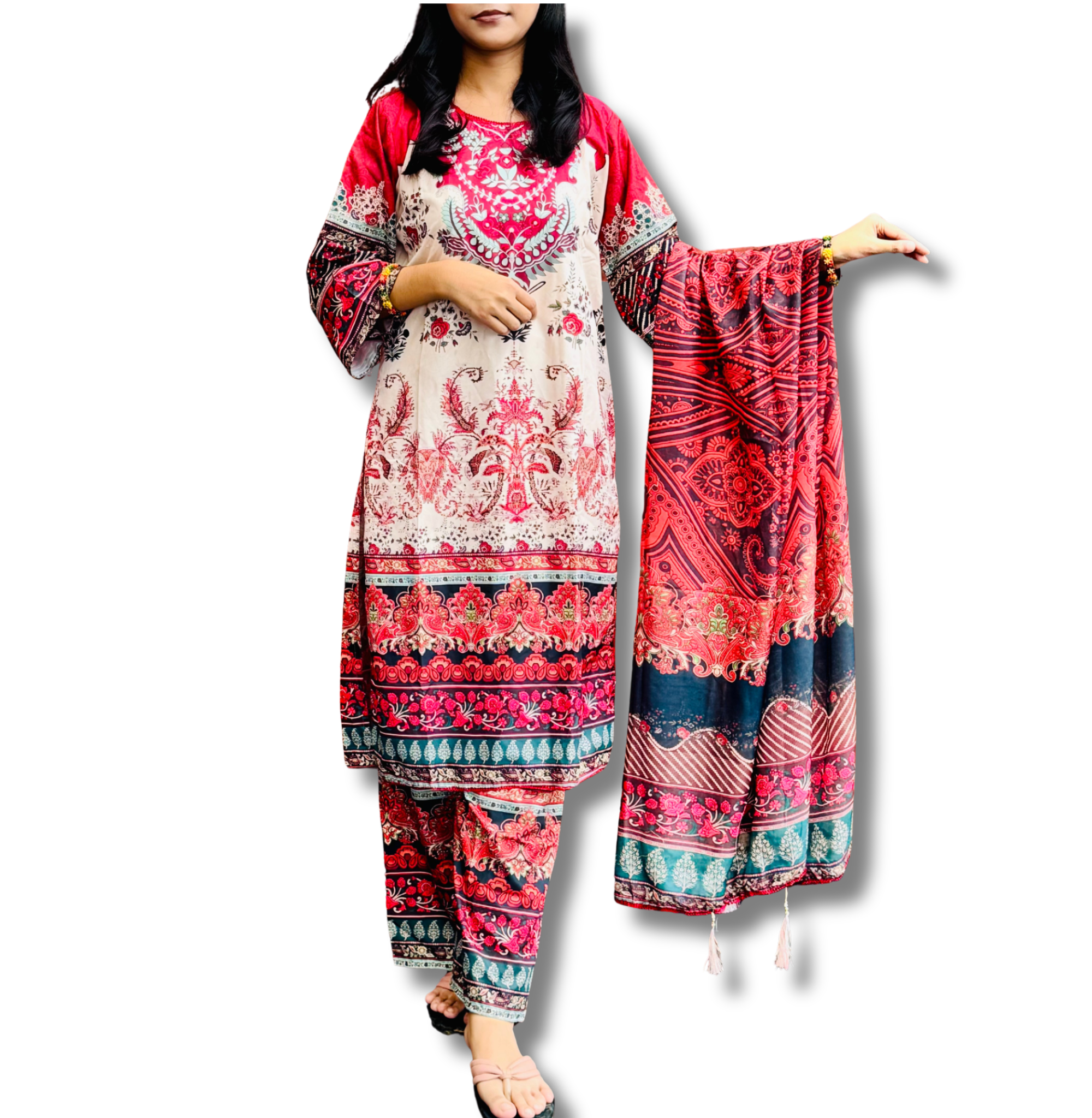 3 Piece Red Women’s Silk Premium Set