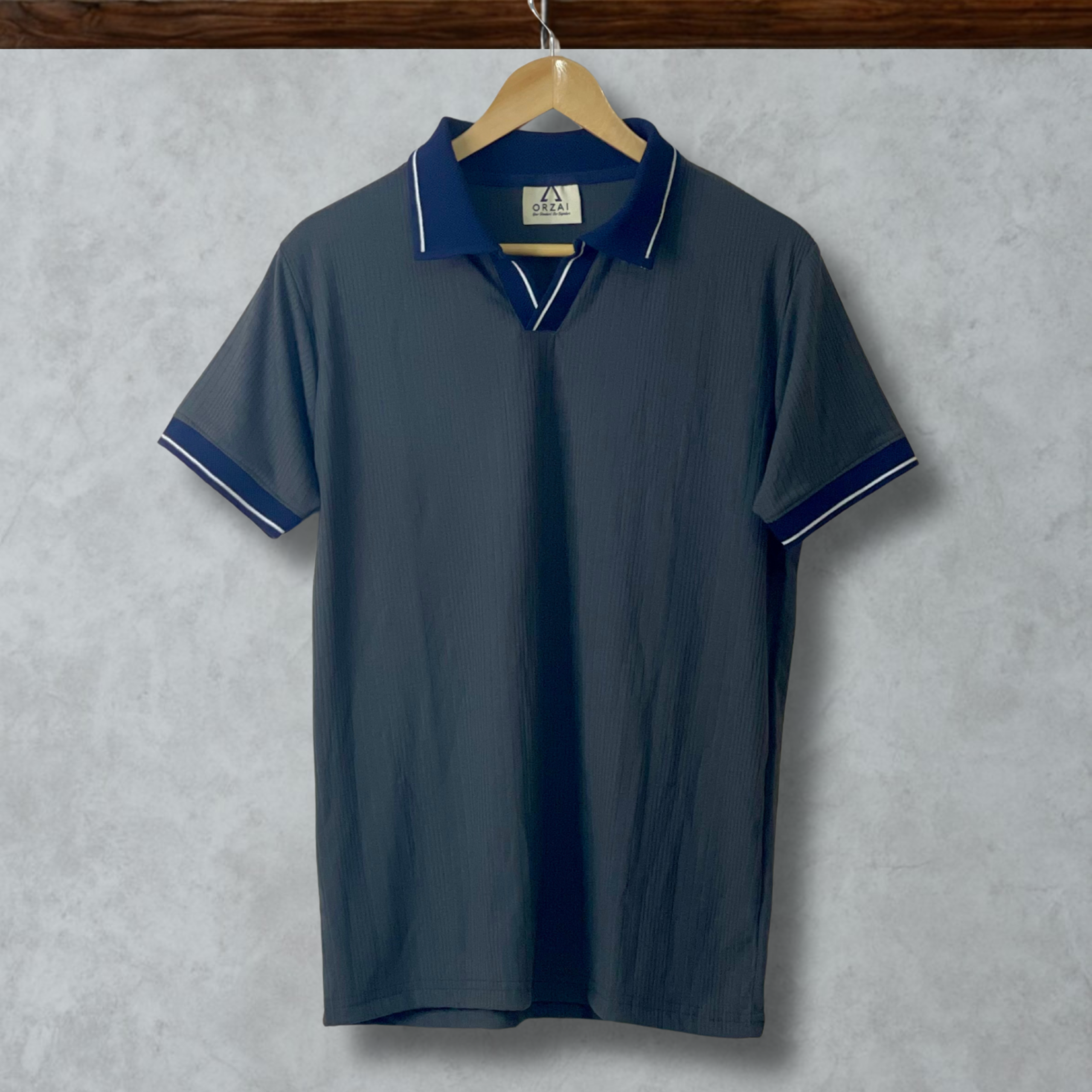 Greyish with Navy Blue Contrast - Old Money Premium Polo T-Shirt