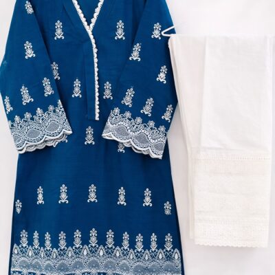 Navy Blue Premium Cotton Embroidered 2-Piece