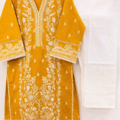 Mustard Yellow Premium Cotton Embroidered 2-Piece